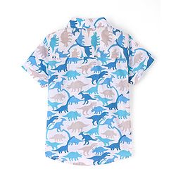Babyhug Cotton Knit Half Sleeves Dino Printed Shirt - White & Blue