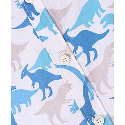 Babyhug Cotton Knit Half Sleeves Dino Printed Shirt - White & Blue