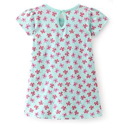 Babyhug 100% Cotton Knit Half Sleeves Frocks with Floral Print & Bow Applique Pack of 2- Pink & Blue