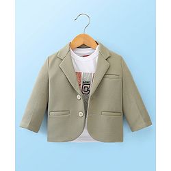 Babyhug Full Sleeves Solid Colour Party Wear Blazer with Graphic Printed T-Shirt - Forest Green
