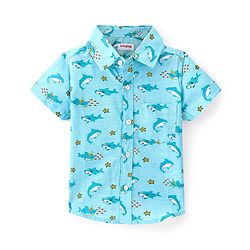 Babyhug 100% Cotton Knit Half Sleeve Shirt With Shark Print - Blue