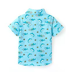 Babyhug 100% Cotton Knit Half Sleeve Shirt With Shark Print - Blue