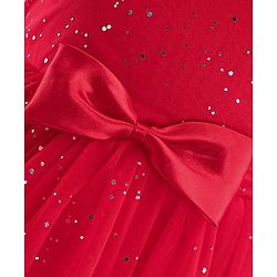 Babyhug Half Sleeves Party Frock with Glitter Print & Bow Detailing - Red
