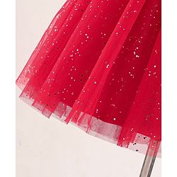 Babyhug Half Sleeves Party Frock with Glitter Print & Bow Detailing - Red