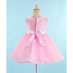 Babyhug Woven Sleeveless Sequinned Party Frock with Floral Corsage - Pink