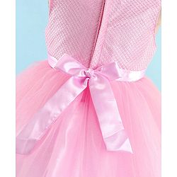 Babyhug Woven Sleeveless Sequinned Party Frock with Floral Corsage - Pink