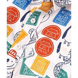 Babyhug Cotton Woven Half Sleeves  Regular Collar Shirt Teddy & Stamp Print - White