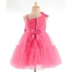 Babyhug Sleeveless Mesh Party Frock with Bow Applique -  Magenta