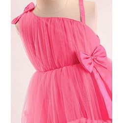 Babyhug Sleeveless Mesh Party Frock with Bow Applique -  Magenta