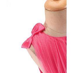 Babyhug Sleeveless Mesh Party Frock with Bow Applique -  Magenta