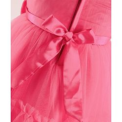 Babyhug Sleeveless Mesh Party Frock with Bow Applique -  Magenta