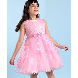 Babyhug Sleeveless Embroidered Party Frock with Floral Applique -  Light Pink