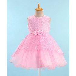 Babyhug Sleeveless Embroidered Party Frock with Floral Applique -  Light Pink