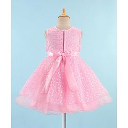 Babyhug Sleeveless Embroidered Party Frock with Floral Applique -  Light Pink