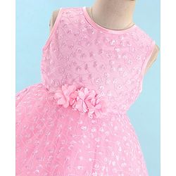 Babyhug Sleeveless Embroidered Party Frock with Floral Applique -  Light Pink
