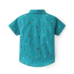 Babyhug 100% Cotton Woven Half Sleeves Regular Collar Alphabet Print Shirt- Green