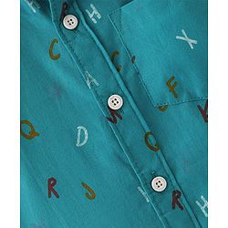 Babyhug 100% Cotton Woven Half Sleeves Regular Collar Alphabet Print Shirt- Green