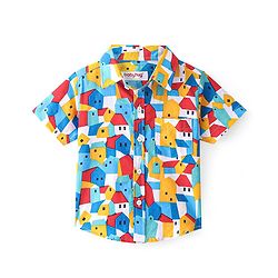 Babyhug Cotton Woven Half Sleeves House Print Shirt - Multicolour