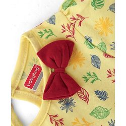 Babyhug 100% Cotton Single Jersey Knit Half Sleeves Frock With Bow Applique & Leaf Print Pack Of 2 - Yellow & Red