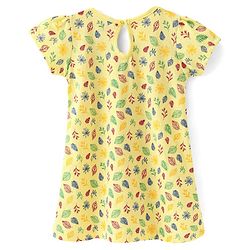 Babyhug 100% Cotton Single Jersey Knit Half Sleeves Frock With Bow Applique & Leaf Print Pack Of 2 - Yellow & Red