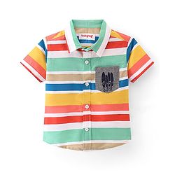 Babyhug Cotton Knit  Half Sleeve Regular Collar Striped Shirt Surf Board Print  - Multicolour