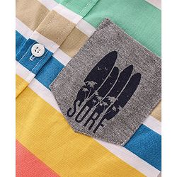 Babyhug Cotton Knit  Half Sleeve Regular Collar Striped Shirt Surf Board Print  - Multicolour