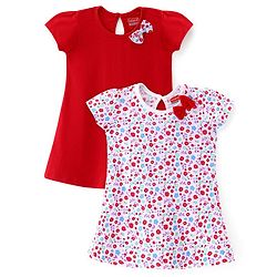 Babyhug 100% Cotton Single Jersey Knit Half Sleeves Frock Floral Print Pack Of 2 - Red & White