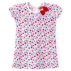 Babyhug 100% Cotton Single Jersey Knit Half Sleeves Frock Floral Print Pack Of 2 - Red & White