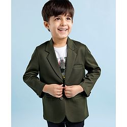 Babyhug Full Sleeves Party Wear Blazer With Graphic Printed T-Shirt - Green & White