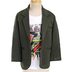 Babyhug Full Sleeves Party Wear Blazer With Graphic Printed T-Shirt - Green & White