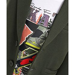 Babyhug Full Sleeves Party Wear Blazer With Graphic Printed T-Shirt - Green & White