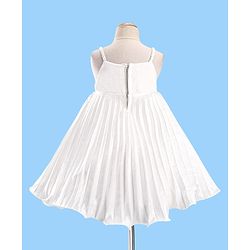 Babyhug Sleeveless Pleated Satin Party Frock with Floral Applique -  Off White