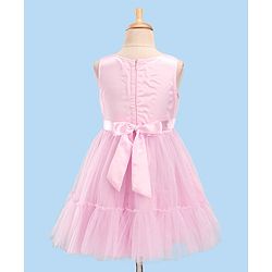 Babyhug Woven Sleeveless Party Frock With Sequinned Yoke & Mesh - Pink