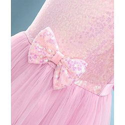 Babyhug Woven Sleeveless Party Frock With Sequinned Yoke & Mesh - Pink