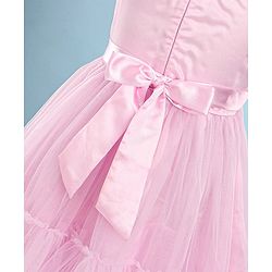 Babyhug Woven Sleeveless Party Frock With Sequinned Yoke & Mesh - Pink