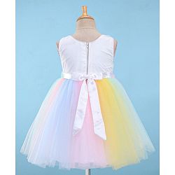 Babyhug Woven Sleeveless Sequinned Party Frock with Floral Corsage-Multicolour