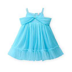 Babyhug Sleeveless Pleated Mesh a Line Party Dress - Sky Blue