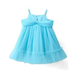 Babyhug Sleeveless Pleated Mesh a Line Party Dress - Sky Blue