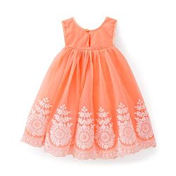 Babyhug Woven Sleeveless Party Dress with Floral Embroidery - Coral