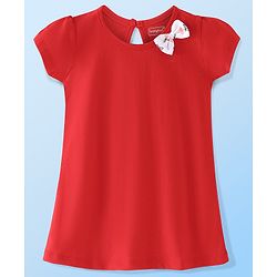 Babyhug Single Jersey Knit Half Sleeves Frock with Solid & Cherry Print & Bow Applique Pack of 2 - White & Red