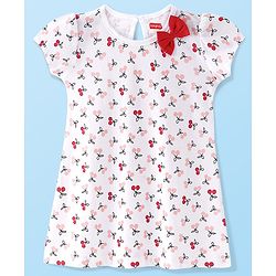 Babyhug Single Jersey Knit Half Sleeves Frock with Solid & Cherry Print & Bow Applique Pack of 2 - White & Red