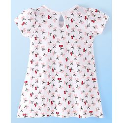 Babyhug Single Jersey Knit Half Sleeves Frock with Solid & Cherry Print & Bow Applique Pack of 2 - White & Red