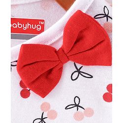 Babyhug Single Jersey Knit Half Sleeves Frock with Solid & Cherry Print & Bow Applique Pack of 2 - White & Red