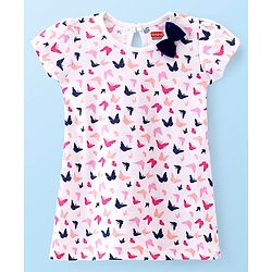Babyhug 100% Cotton Single Jersey Knit Half Sleeves Frock Butterfly Print Pack Of 2 - Blue & White