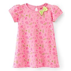 Babyhug 100% Cotton Single Jersey Knit Half Sleeves Frock Floral Print Pack Of 2 - Pink & Green