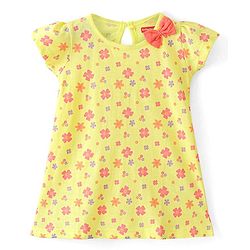 Babyhug 100% Cotton Half Sleeves Frocks With Floral Print Pack Of 2 - Red & Yellow