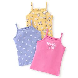 Babyhug 100% Cotton Knit Sleeveless Slips Floral Print Pack of 3 - Multicolor