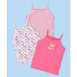 Babyhug 100% Cotton Knit Sleeveless Slips Butterfly Print Pack of 3 - Multicolor