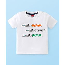 Babyhug 100% Cotton Knit Half Sleeves T-Shirt with Jet Graphics - White