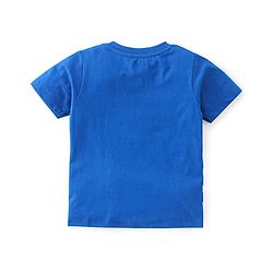 Babyhug Cotton Knit Half Sleeves Striped T-Shirt with Giraffe Print - Blue
